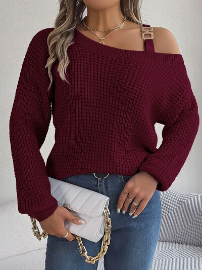 Asymmetrical Neck Long Sleeve Sweater