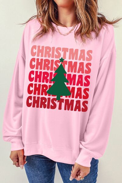 CHRISTMAS Round Neck Dropped Shoulder Sweatshirt