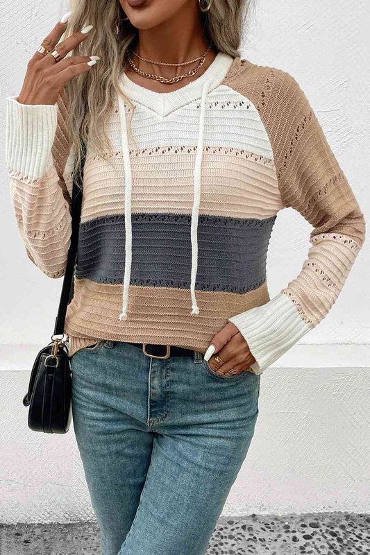 Color Block Drawstring Hooded Sweater