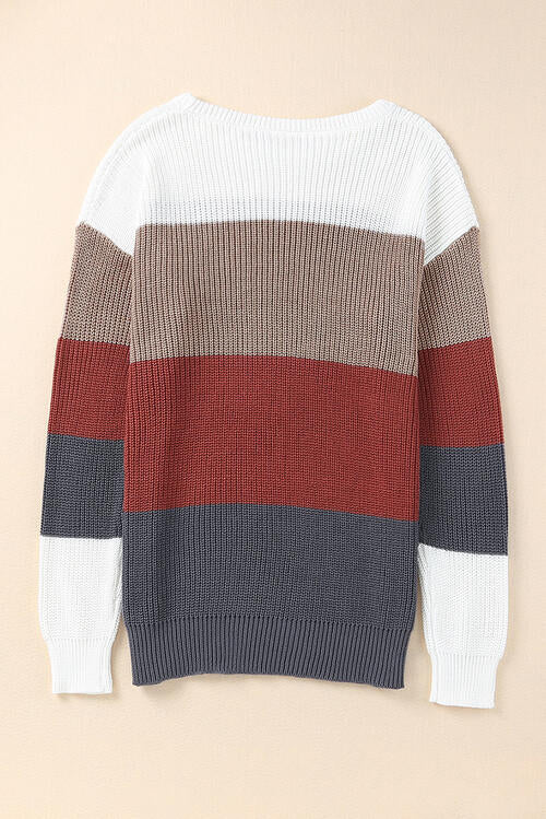 Color Block Round Neck Sweater