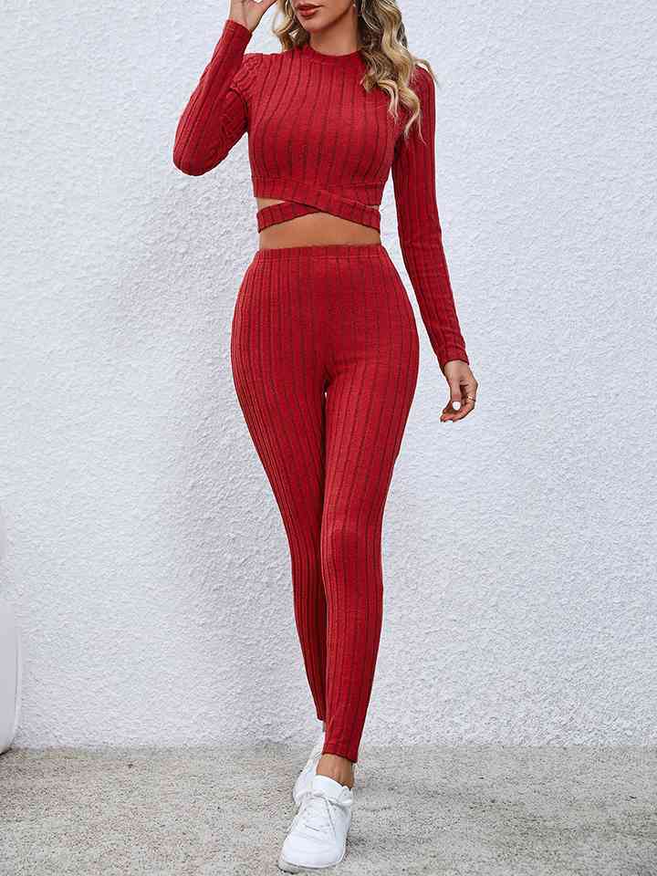 Crisscross Knit Top and Leggings Set