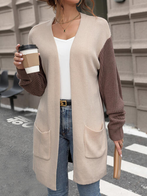 Contrast Open Front Long Sleeve Cardigan