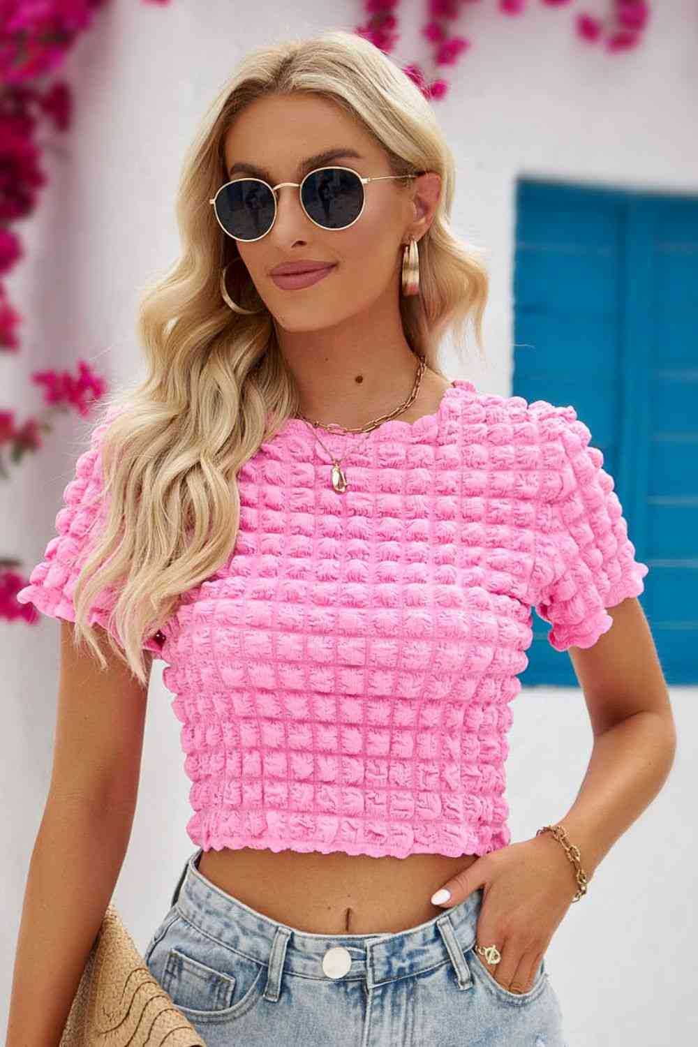 Round Neck Short Sleeve Crop Top