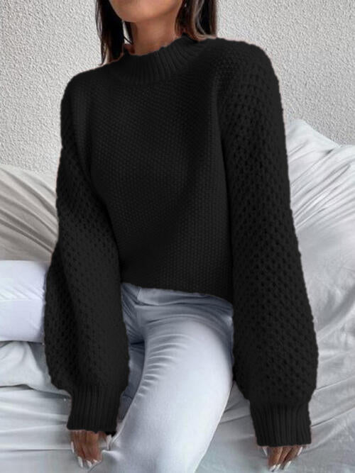 Openwork Mock Neck Long Sleeve Sweater